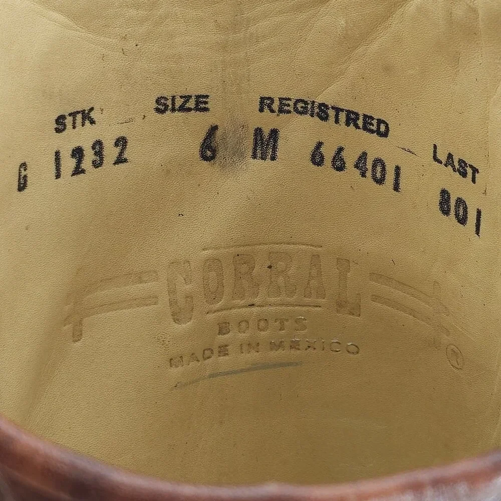 Corral Cowgirl Women's 6M Tall Brown Gray Studded Leather Cowboy Western Boots - Picture 8 of 14